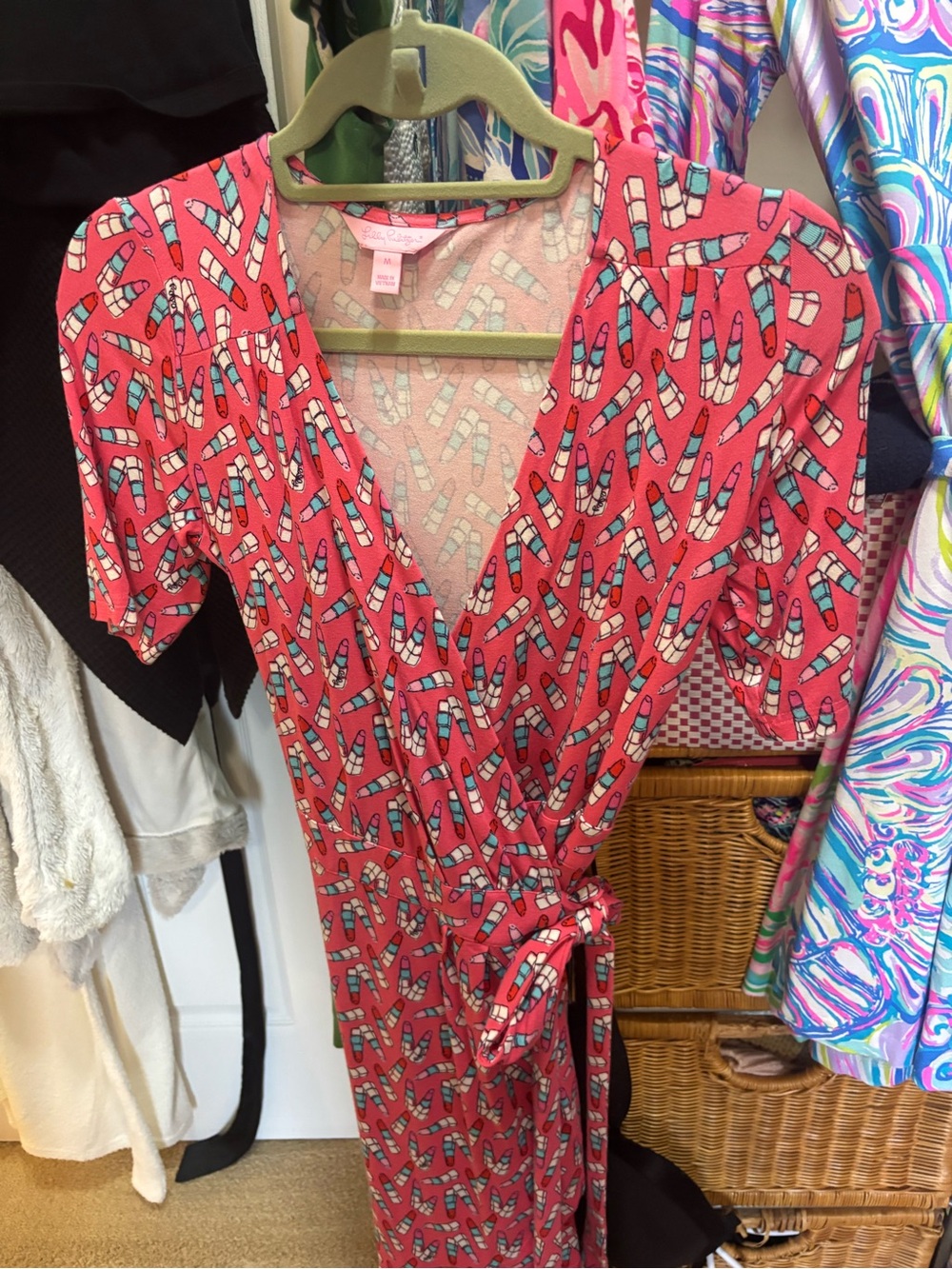 Lilly Pulitzer Pink Lipstick Print wrap dress